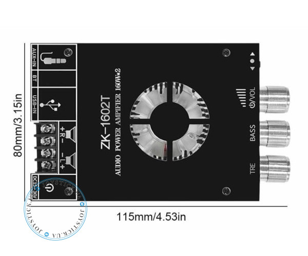 Підсилювач звуку двоканальний ZK-1602T Hi-Fi 160x2 Вт на базі TDA7498E - підтримка Bluetooth AUX USB Колір Чорний